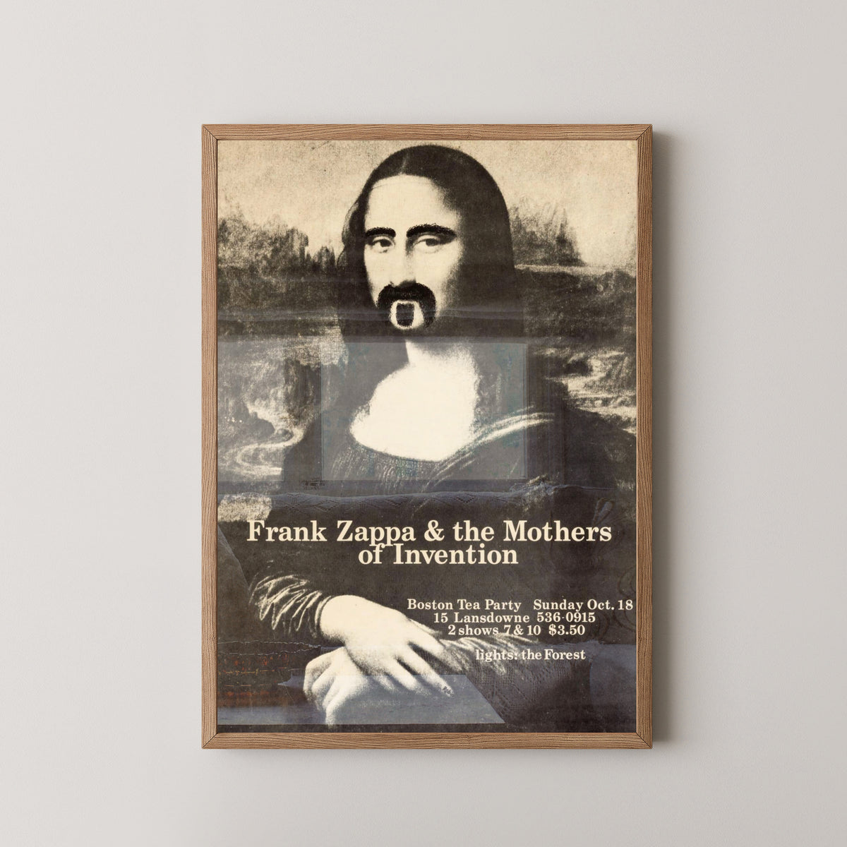 Frank Zappa Mona Lisa Poster – Surreal Rock Art – light wood frame mockup