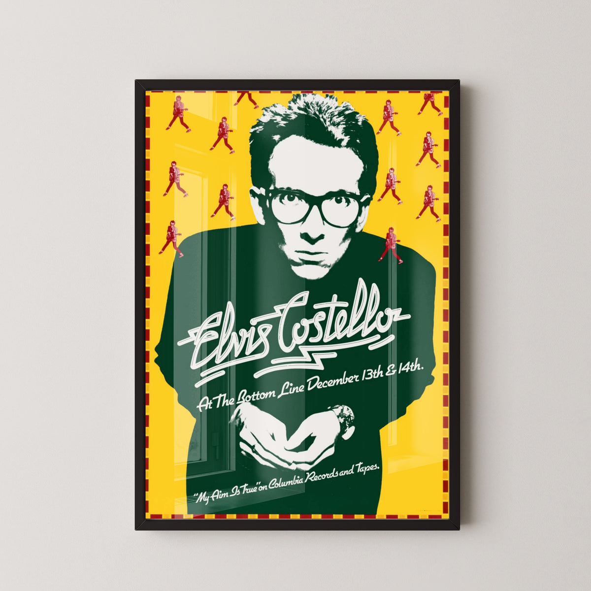 Elvis Costello Concert Poster – New Wave Rock Art – black frame mockup