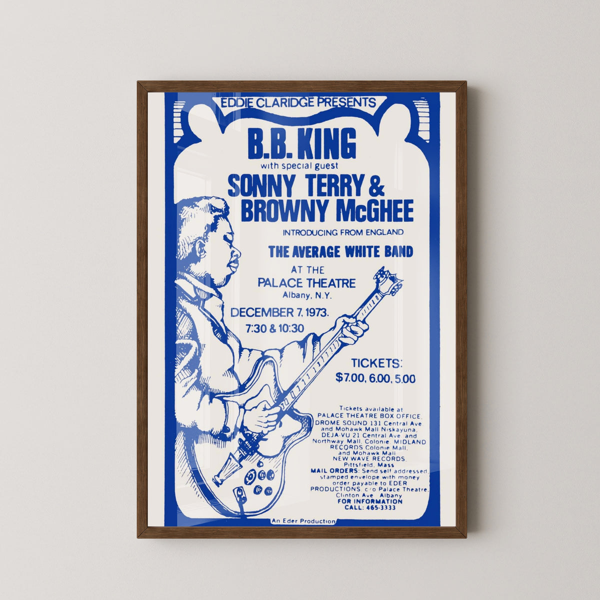 B.B. King Vintage Event Concert Poster – dark wood frame mockup
