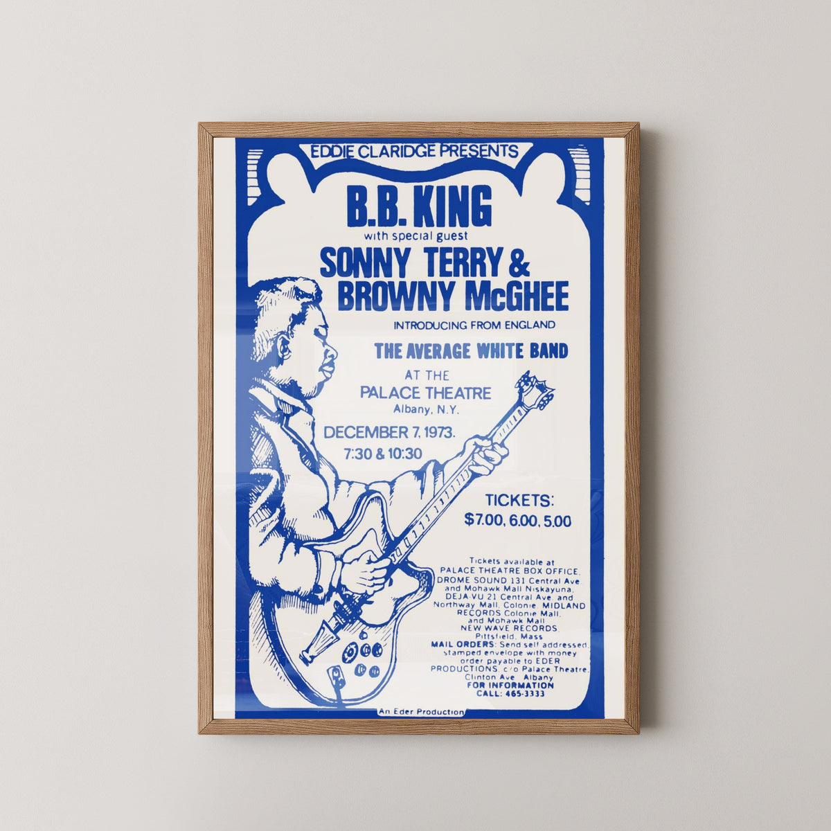 B.B. King Vintage Event Concert Poster – light wood frame mockup
