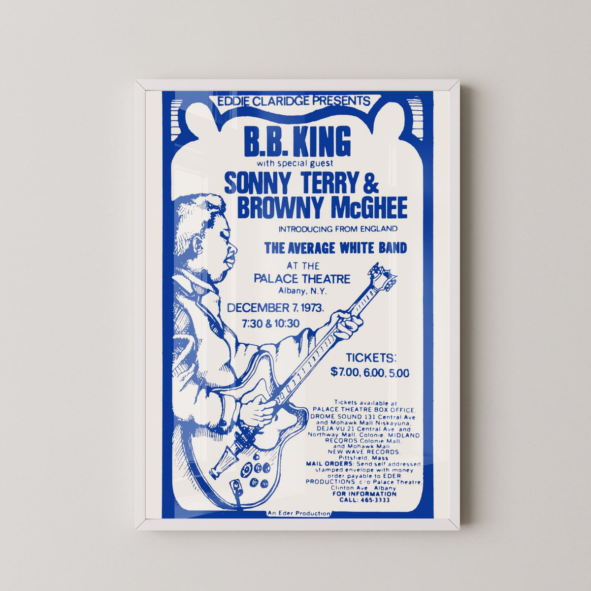 B.B. King Vintage Event Concert Poster – white frame mockup