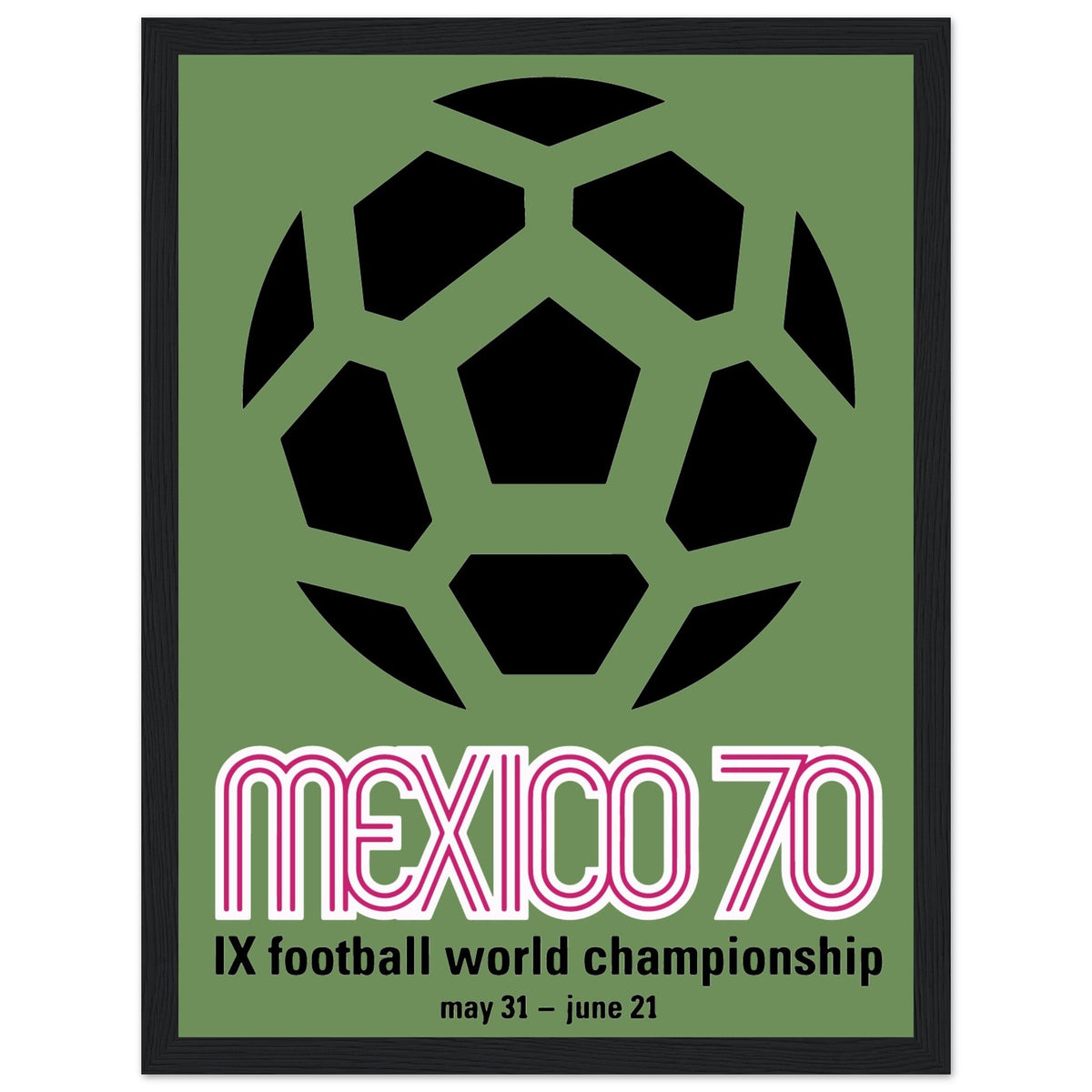 Mexico 1970 World Cup Poster – Vintage Soccer Art – black frame mockup