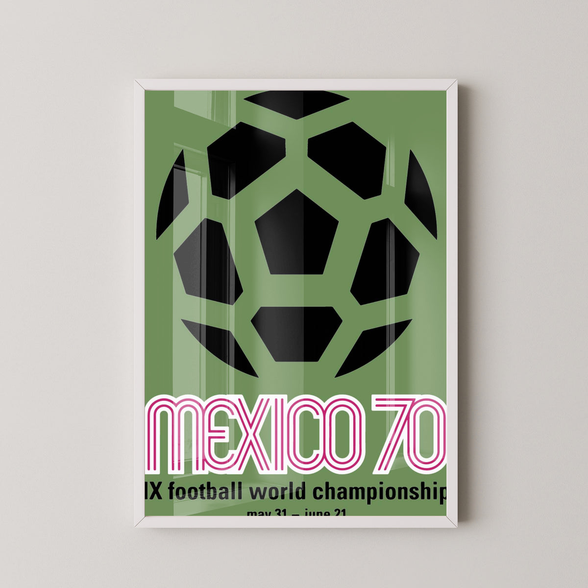 Mexico 1970 World Cup Poster – Vintage Soccer Art – white frame mockup