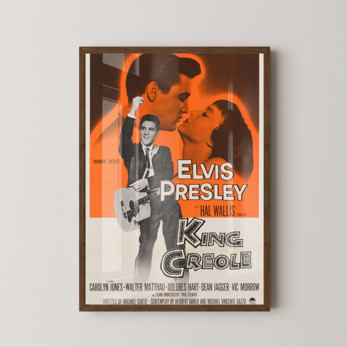 King Creole Poster – Elvis Presley Movie Art – dark wood frame mockup
