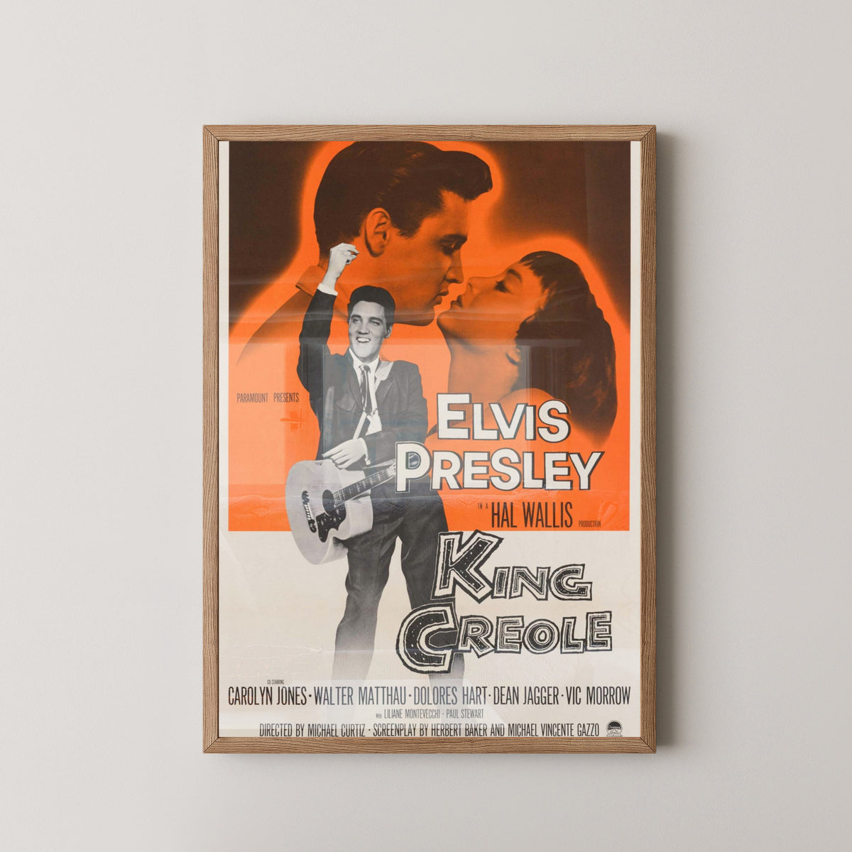King Creole Poster – Elvis Presley Movie Art – light wood frame mockup