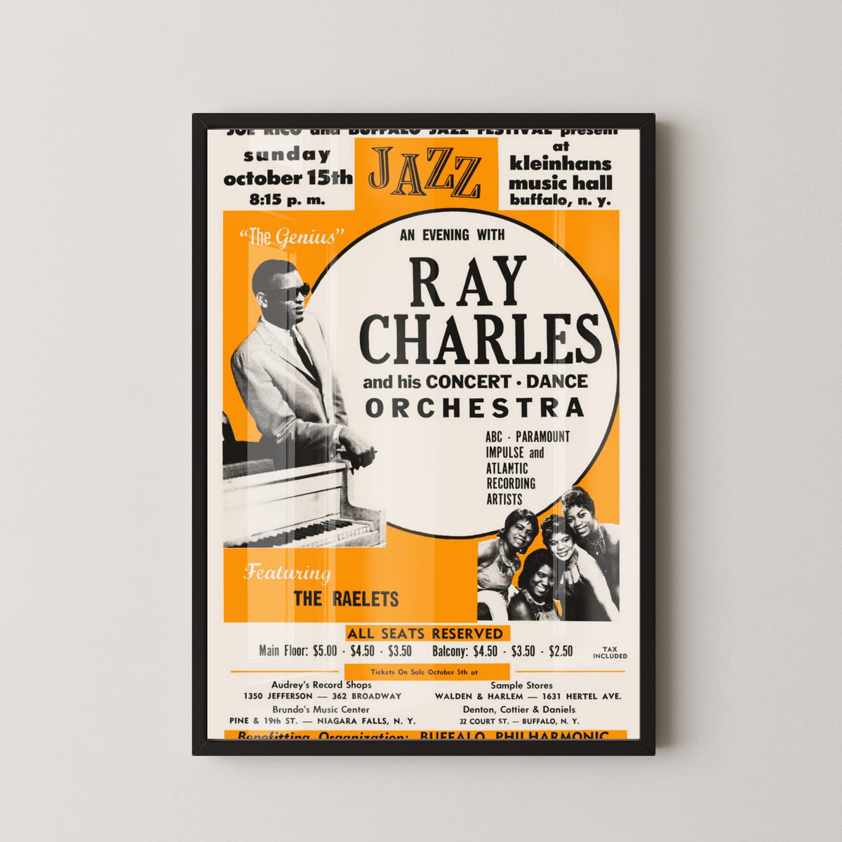 Ray Charles Jazz, Soul & Gospel Poster – Music Art – black frame mockup