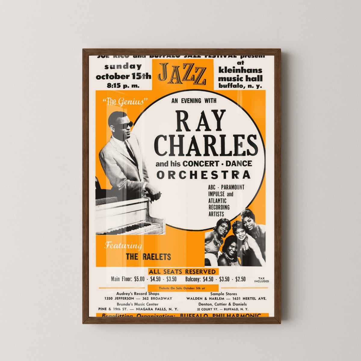 Ray Charles Jazz, Soul & Gospel Poster – Music Art – dark wood frame mockup