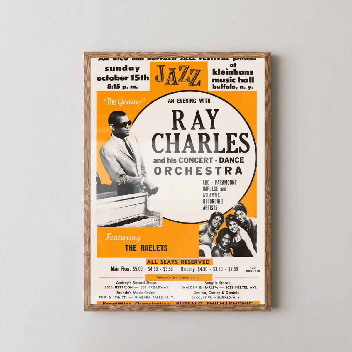 Ray Charles Jazz, Soul & Gospel Poster – Music Art – light wood frame mockup
