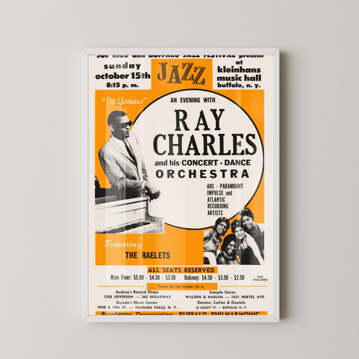 Ray Charles Jazz, Soul & Gospel Poster – Music Art – white frame mockup