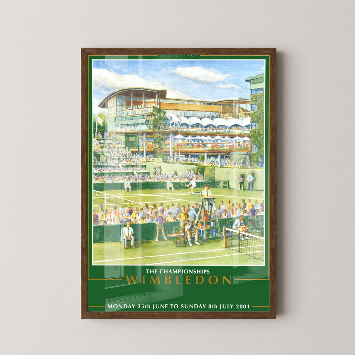 Vintage Wimbledon Poster | Classic Tennis Wall Art – dark wood frame mockup