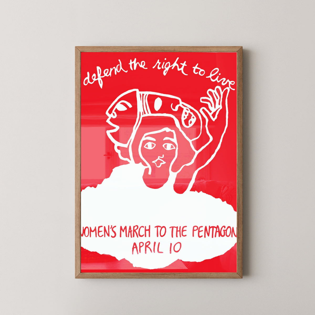 Women’s March on the Pentagon Poster – Feminist Protest Art – light wood frame mockup