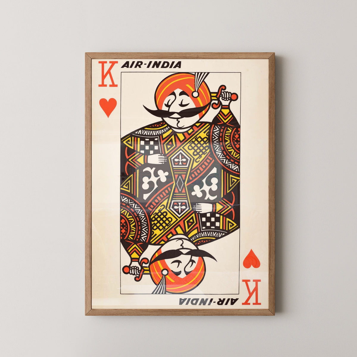 Vintage Air India Travel Poster – Airline Advertising Art – light wood frame mockup