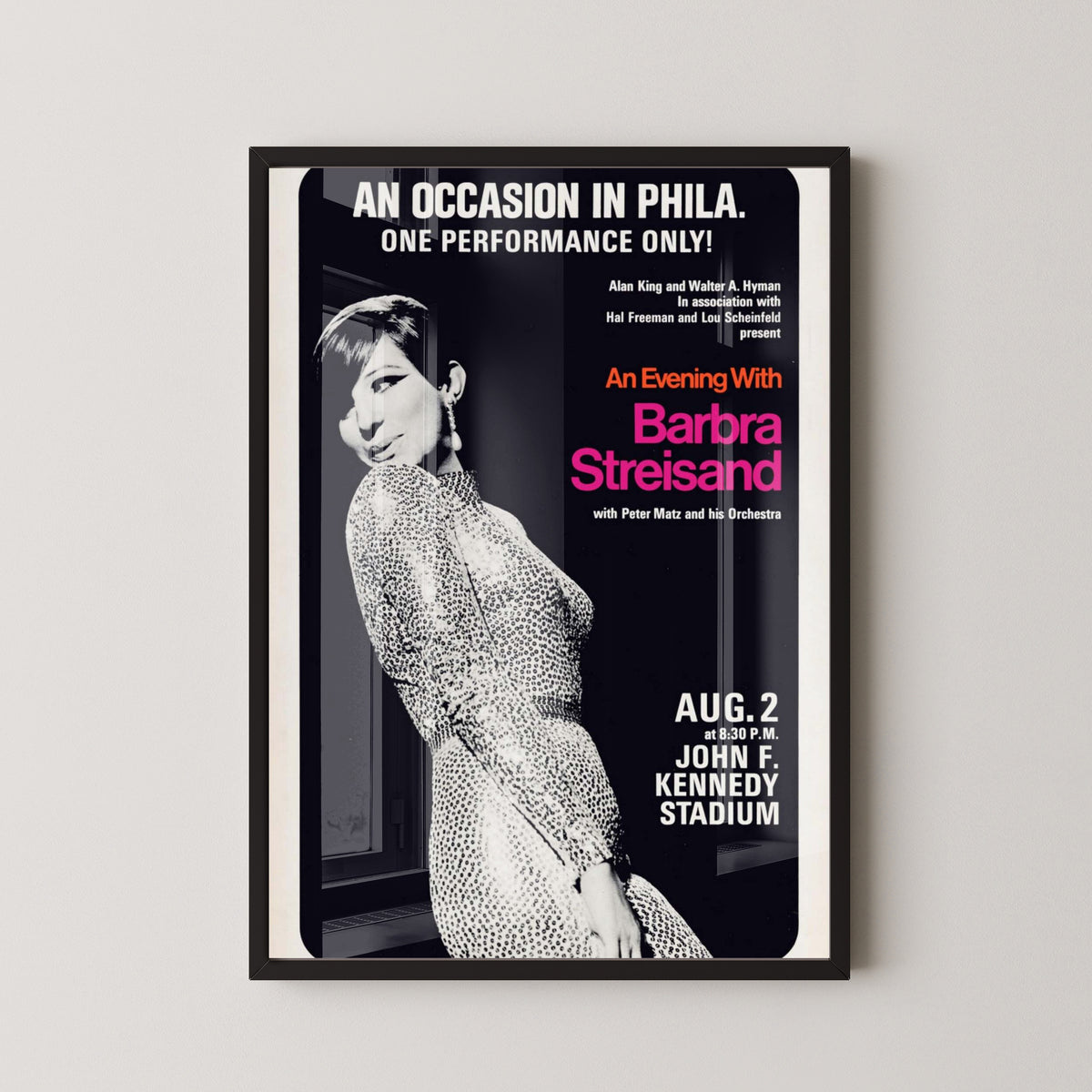 Barbra Streisand Concert Poster – Vintage Music Art – black frame mockup