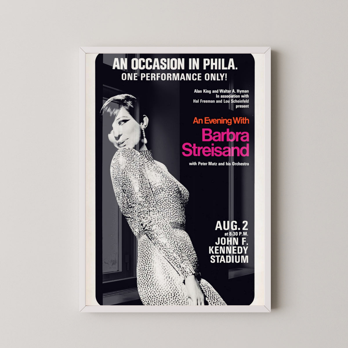 Barbra Streisand Concert Poster – Vintage Music Art – white frame mockup