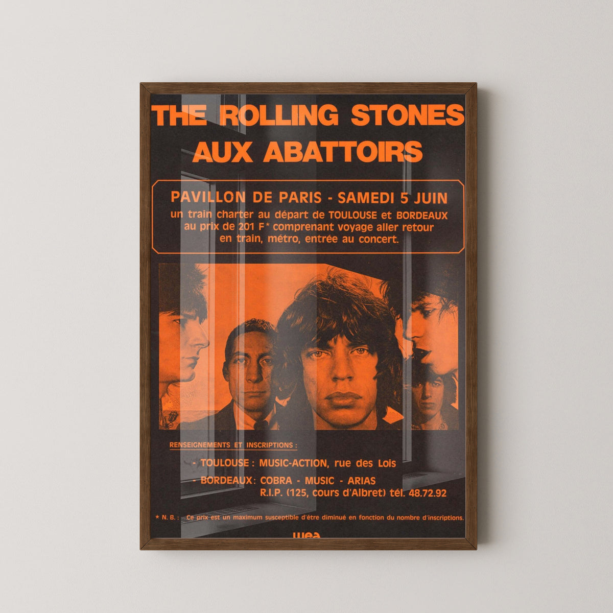 Rolling Stones Vintage Tour Poster – Concert Memorabilia – dark wood frame mockup