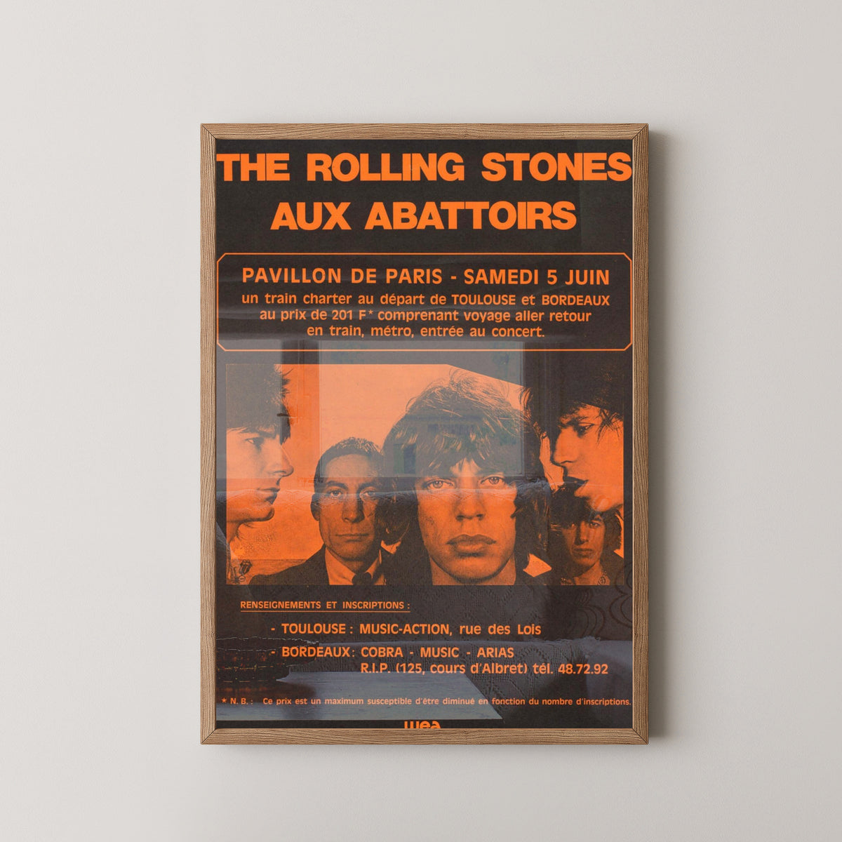Rolling Stones Vintage Tour Poster – Concert Memorabilia – light wood frame mockup
