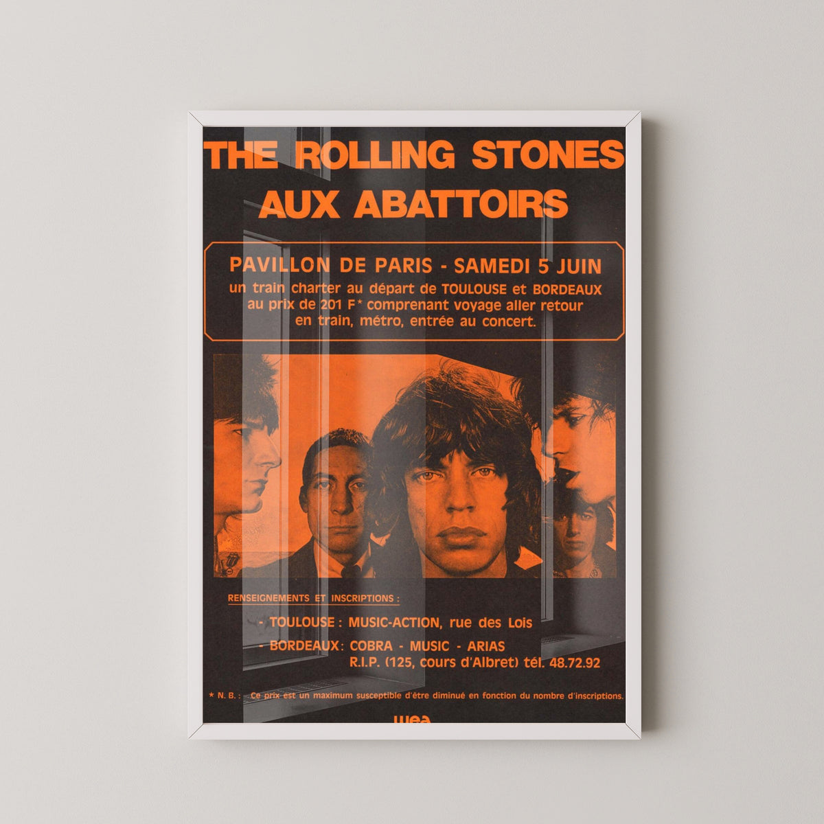 Rolling Stones Vintage Tour Poster – Concert Memorabilia – white frame mockup