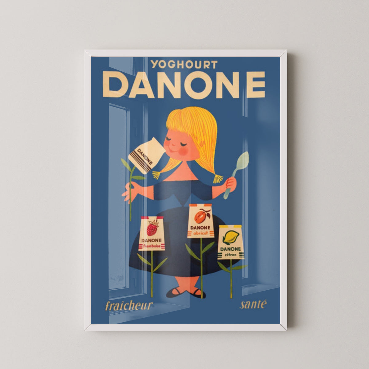 Danone Yogurt Vintage Poster – French Food Advertising – white frame mockup