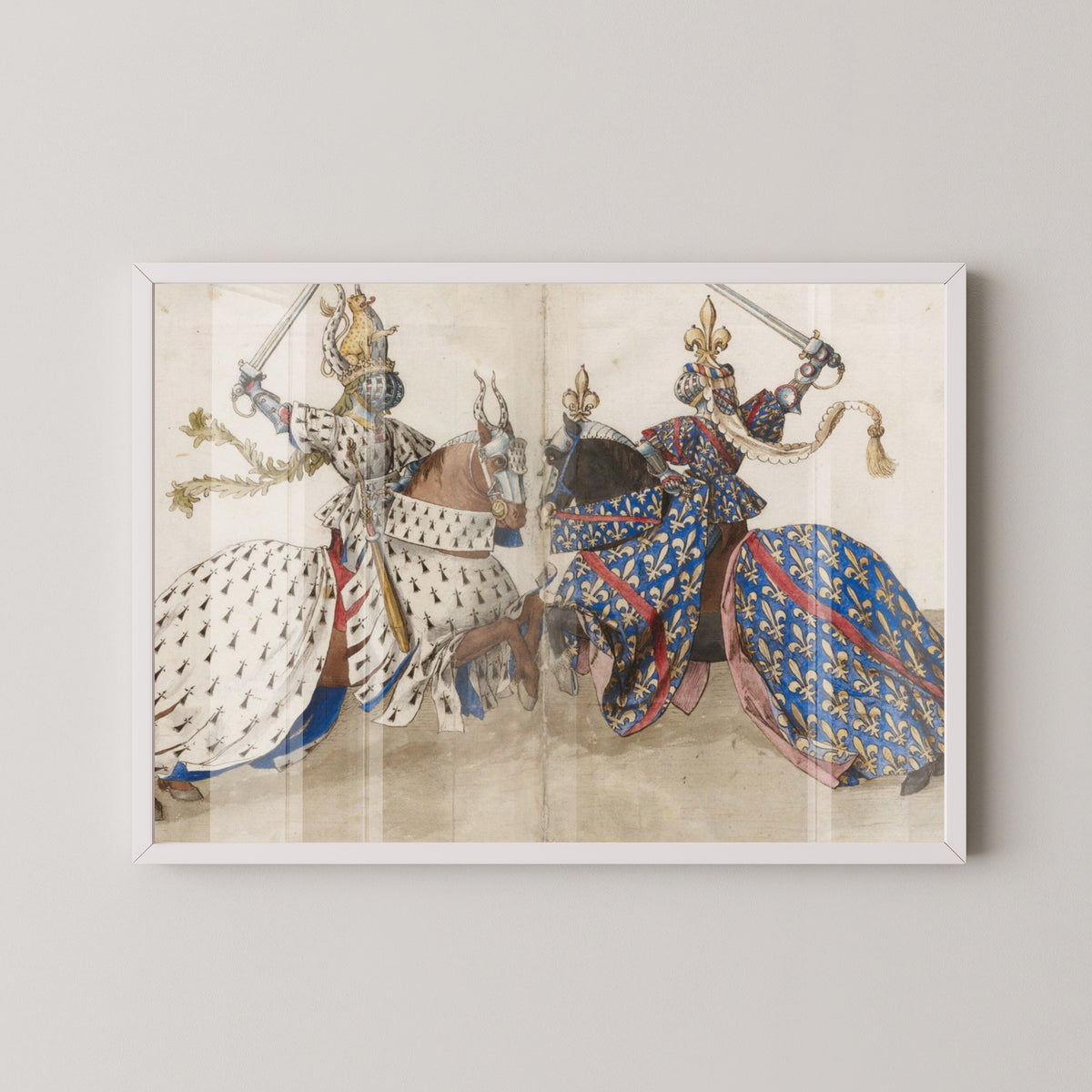 Knight Duel Medieval Combat Poster – white frame mockup
