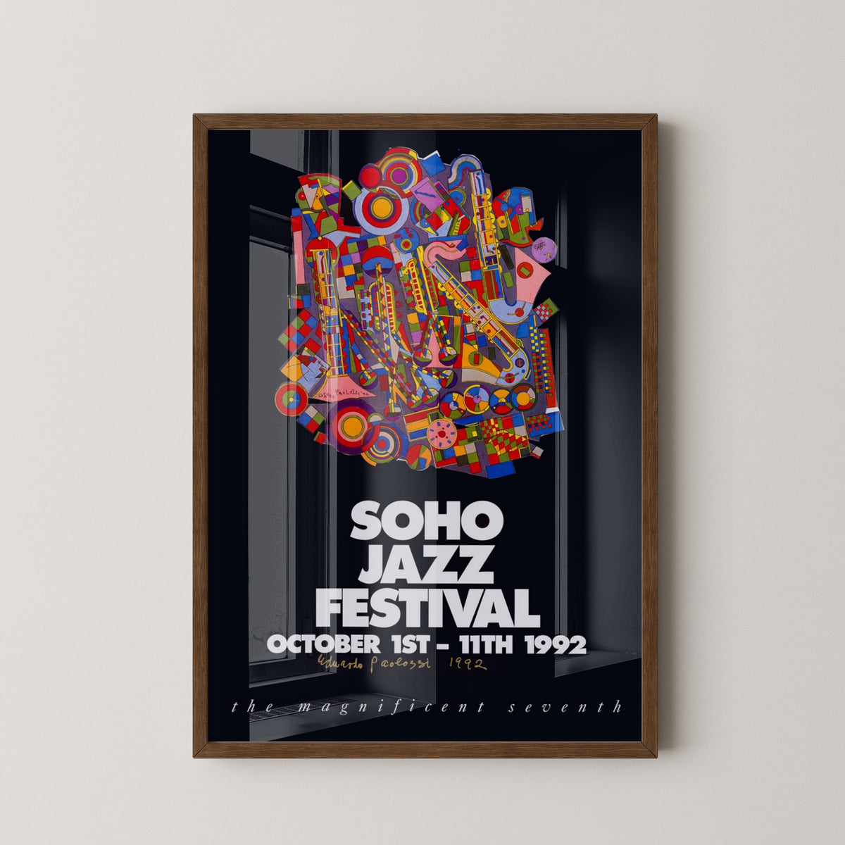 Soho Jazz Festival 1992 Poster – London Music Art – dark wood frame mockup