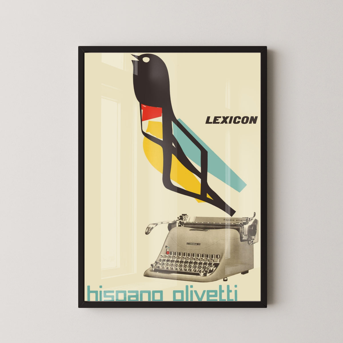 Hispano Olivetti Poster – Vintage Typewriter Advertising Art – black frame mockup