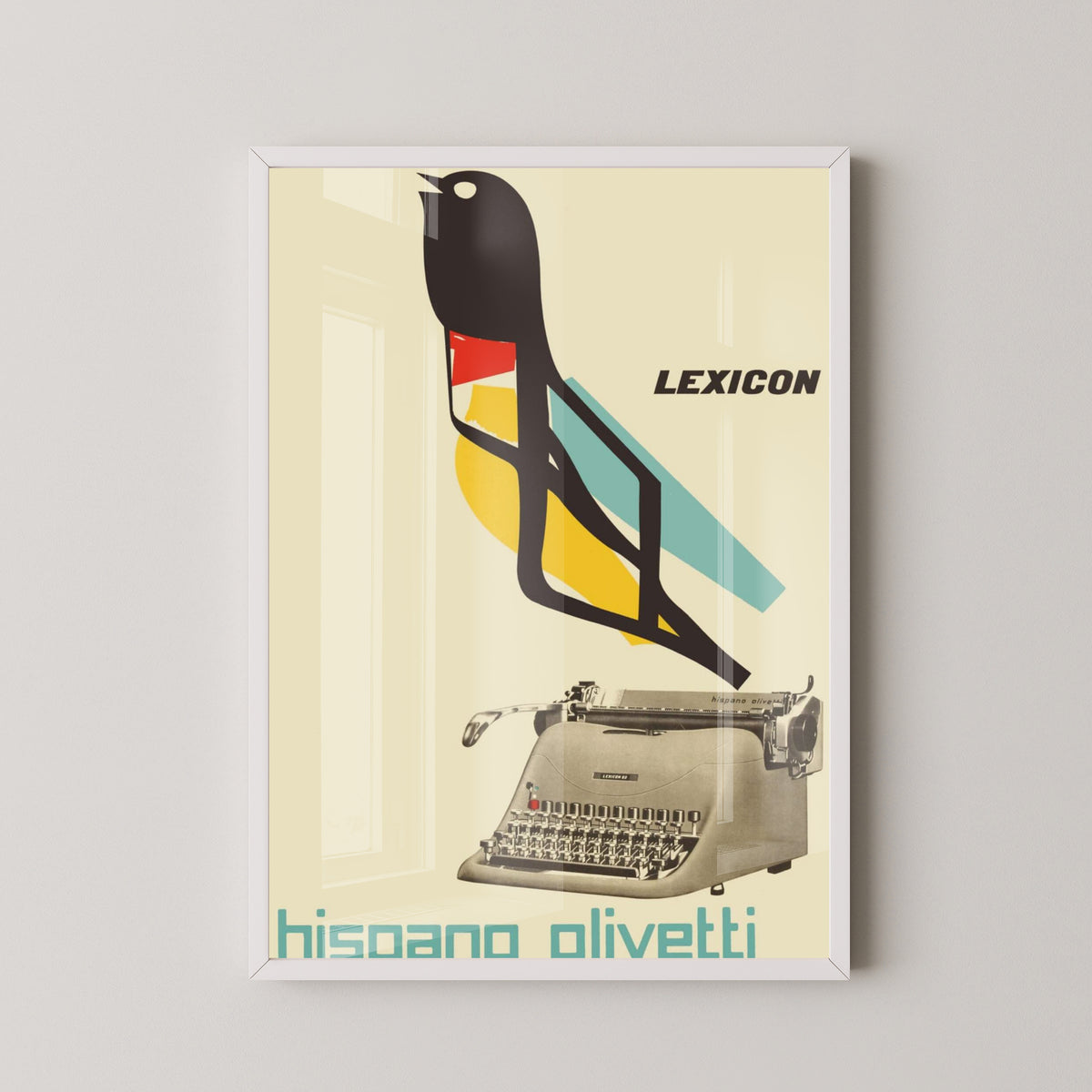 Hispano Olivetti Poster – Vintage Typewriter Advertising Art – white frame mockup