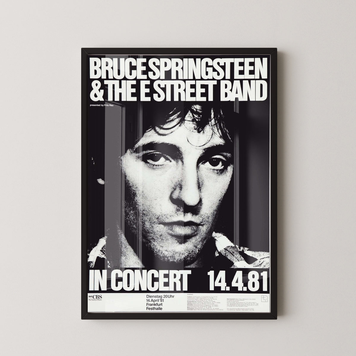 Bruce Springsteen 1981 Frankfurt Concert Poster – black frame mockup