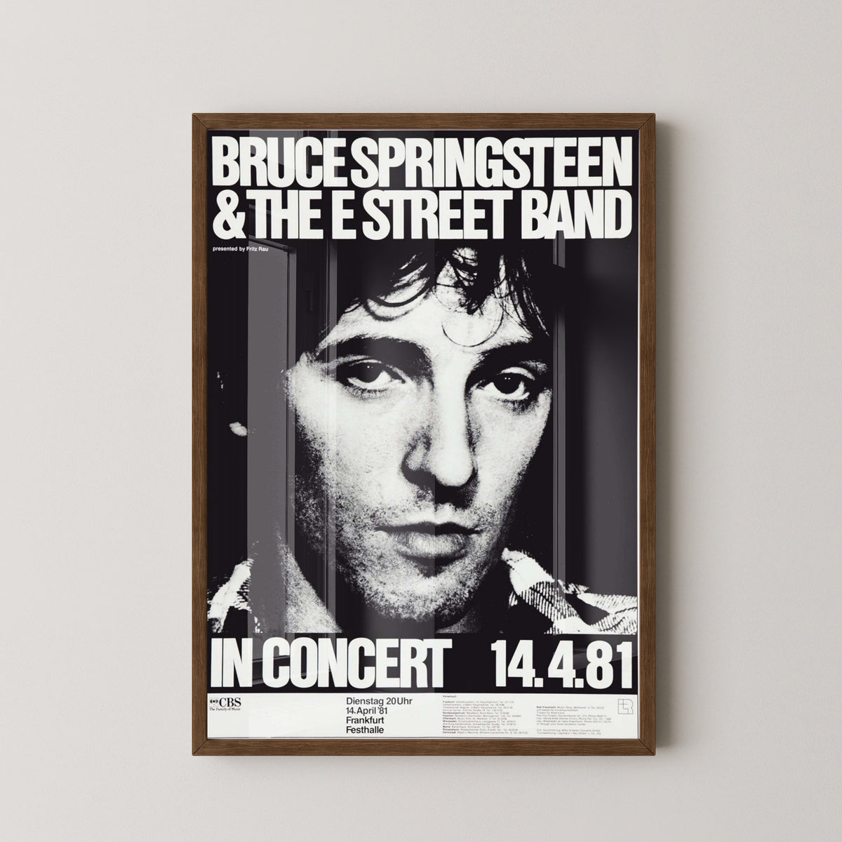 Bruce Springsteen 1981 Frankfurt Concert Poster – dark wood frame mockup