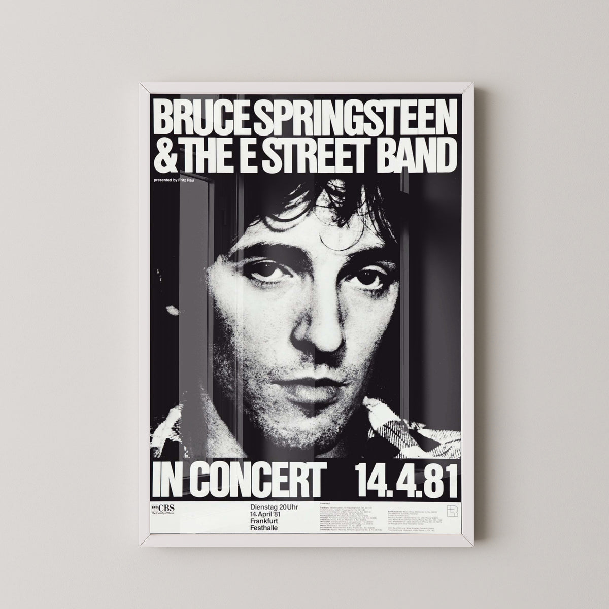 Bruce Springsteen 1981 Frankfurt Concert Poster – white frame mockup