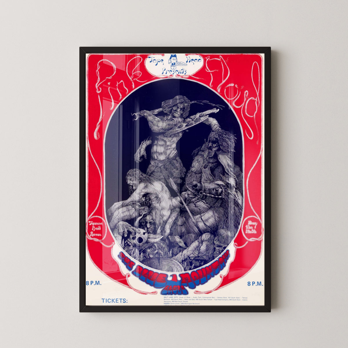 Pink Floyd Terrace Ballroom 1970 Concert Poster – black frame mockup