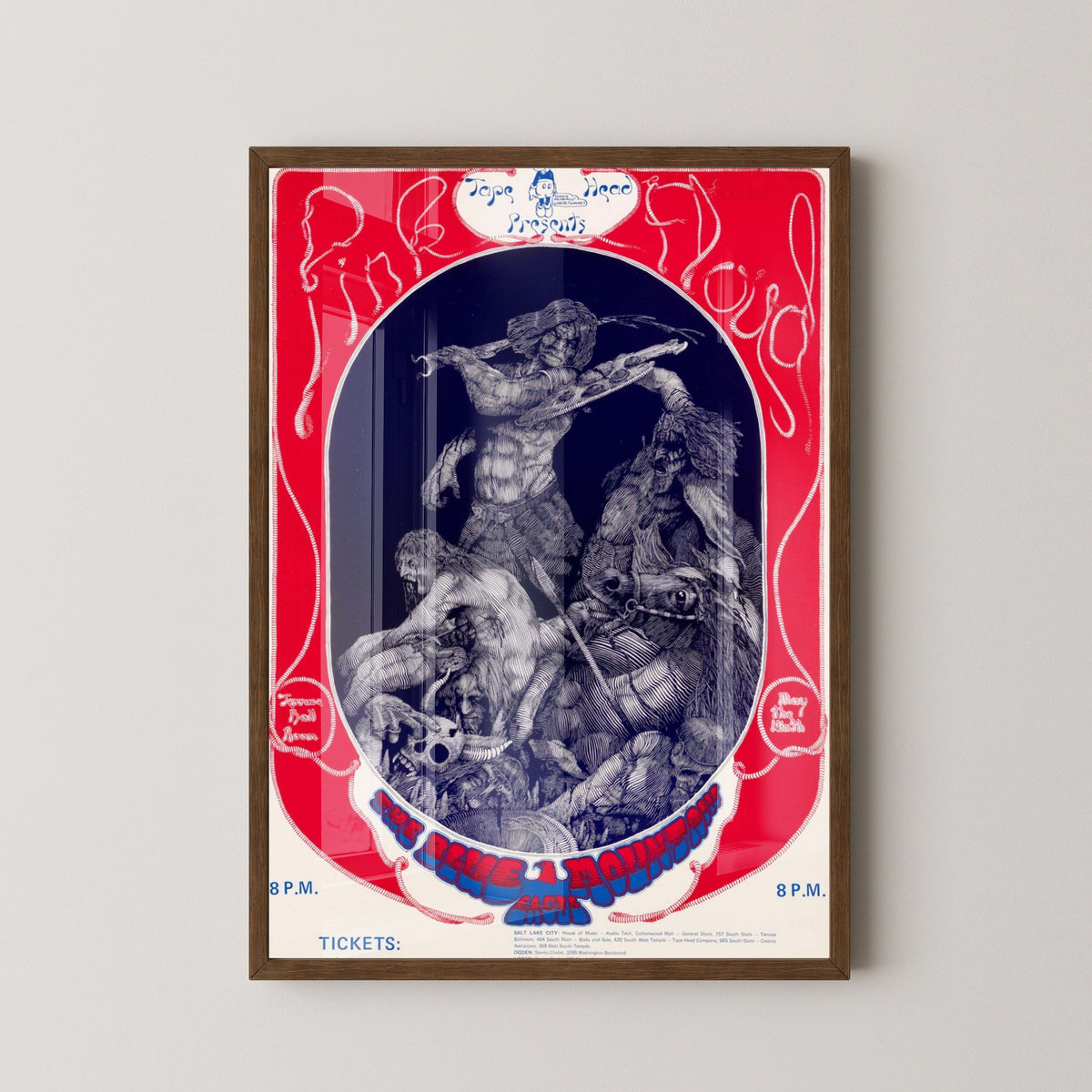 Pink Floyd Terrace Ballroom 1970 Concert Poster – dark wood frame mockup