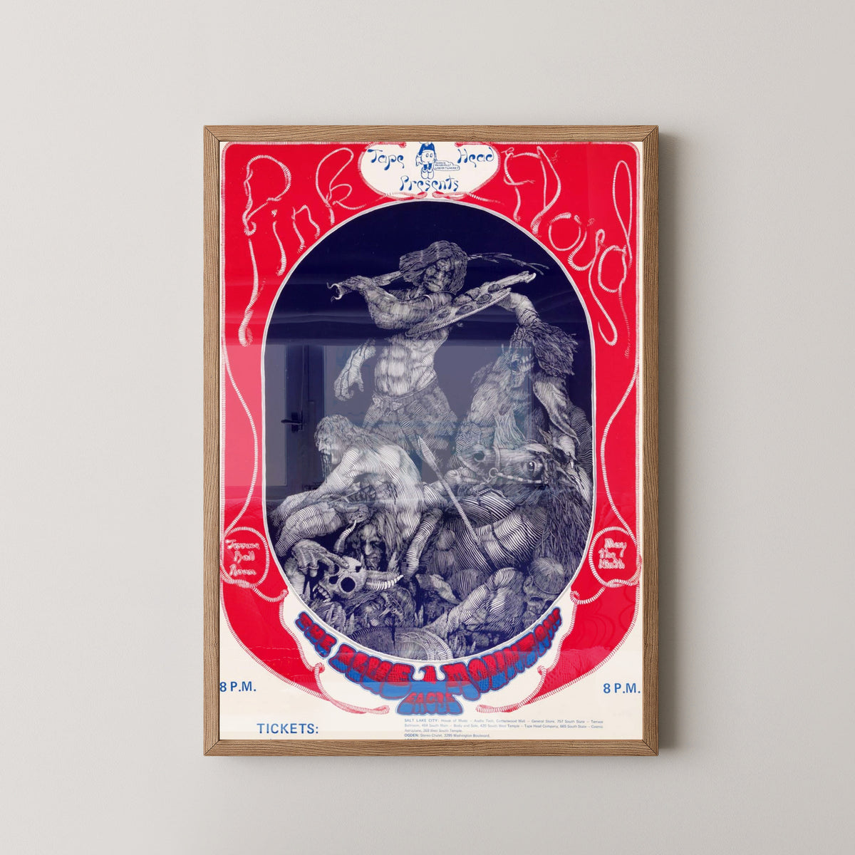 Pink Floyd Terrace Ballroom 1970 Concert Poster – light wood frame mockup