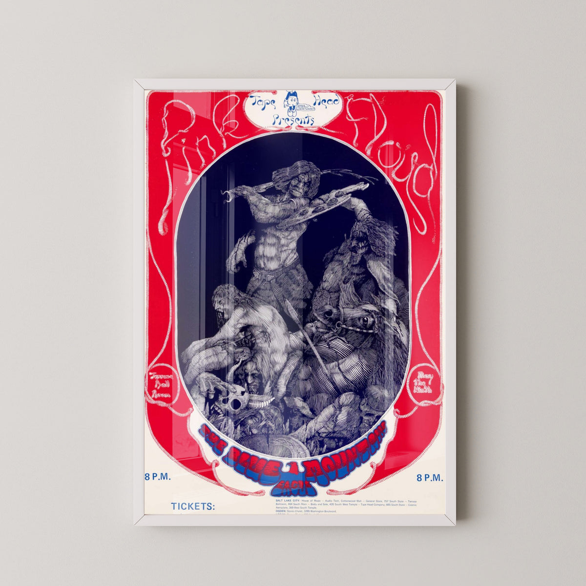 Pink Floyd Terrace Ballroom 1970 Concert Poster – white frame mockup