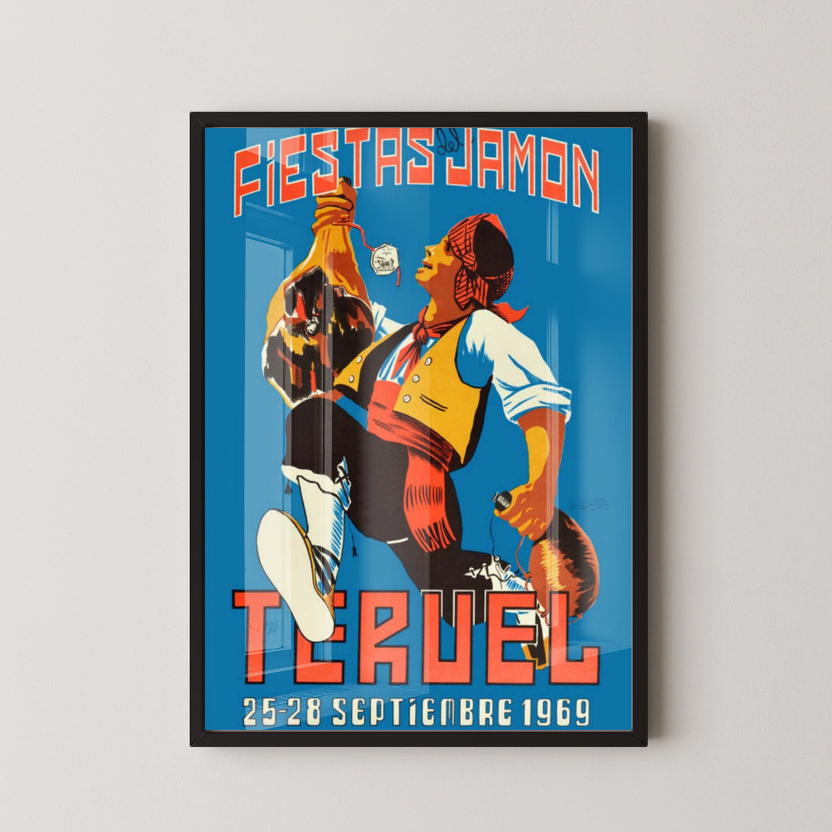 Spain Jamón Poster – Vintage Spanish Food Art – black frame mockup