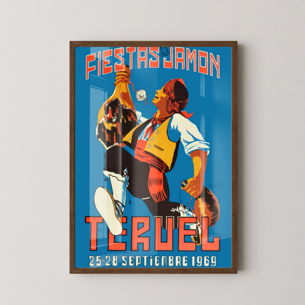 Spain Jamón Poster – Vintage Spanish Food Art – dark wood frame mockup