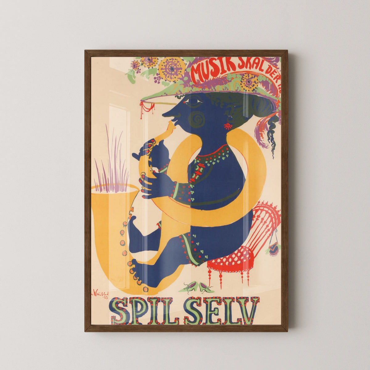 Spil Selv Danish Music Festival Poster – dark wood frame mockup