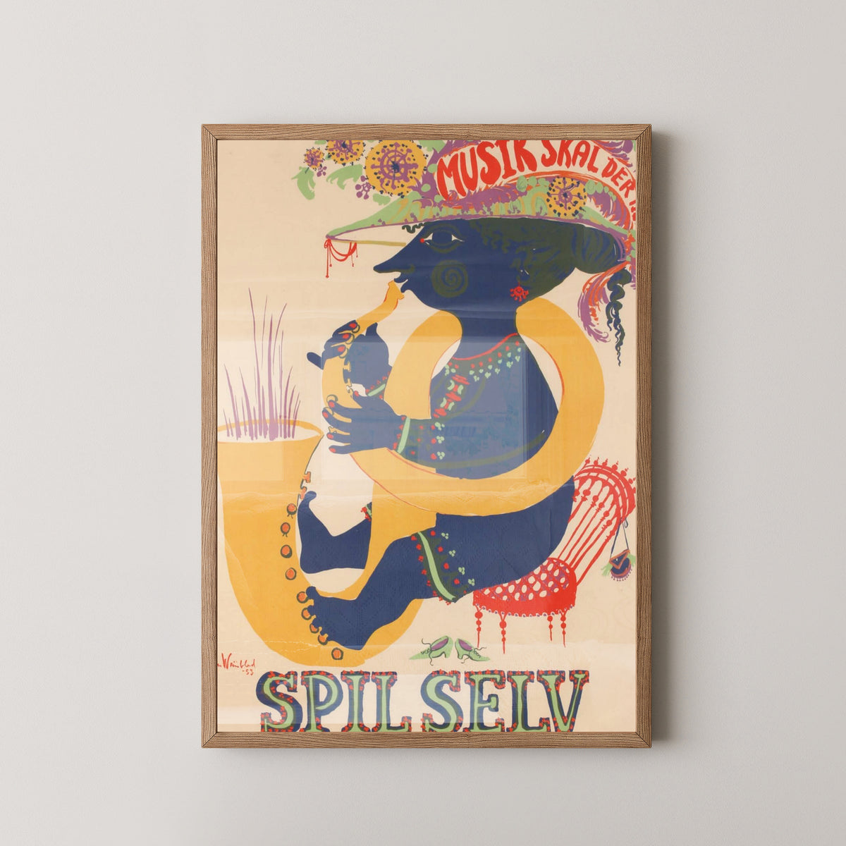 Spil Selv Danish Music Festival Poster – light wood frame mockup