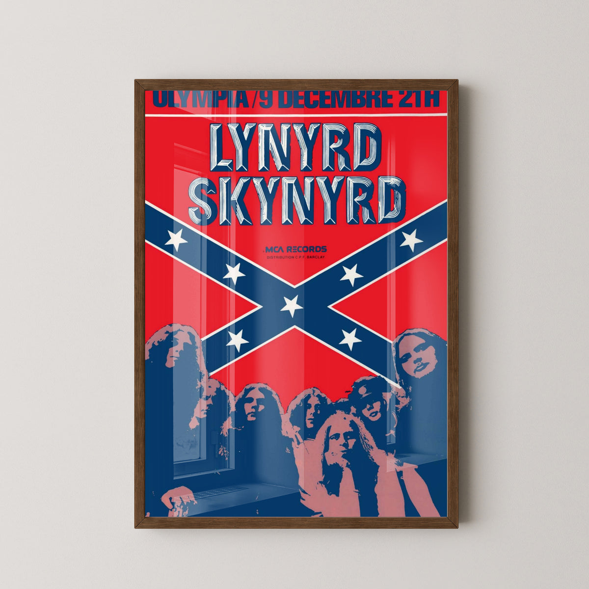 Lynyrd Skynyrd 1972 Poster – Early Southern Rock Art – dark wood frame mockup
