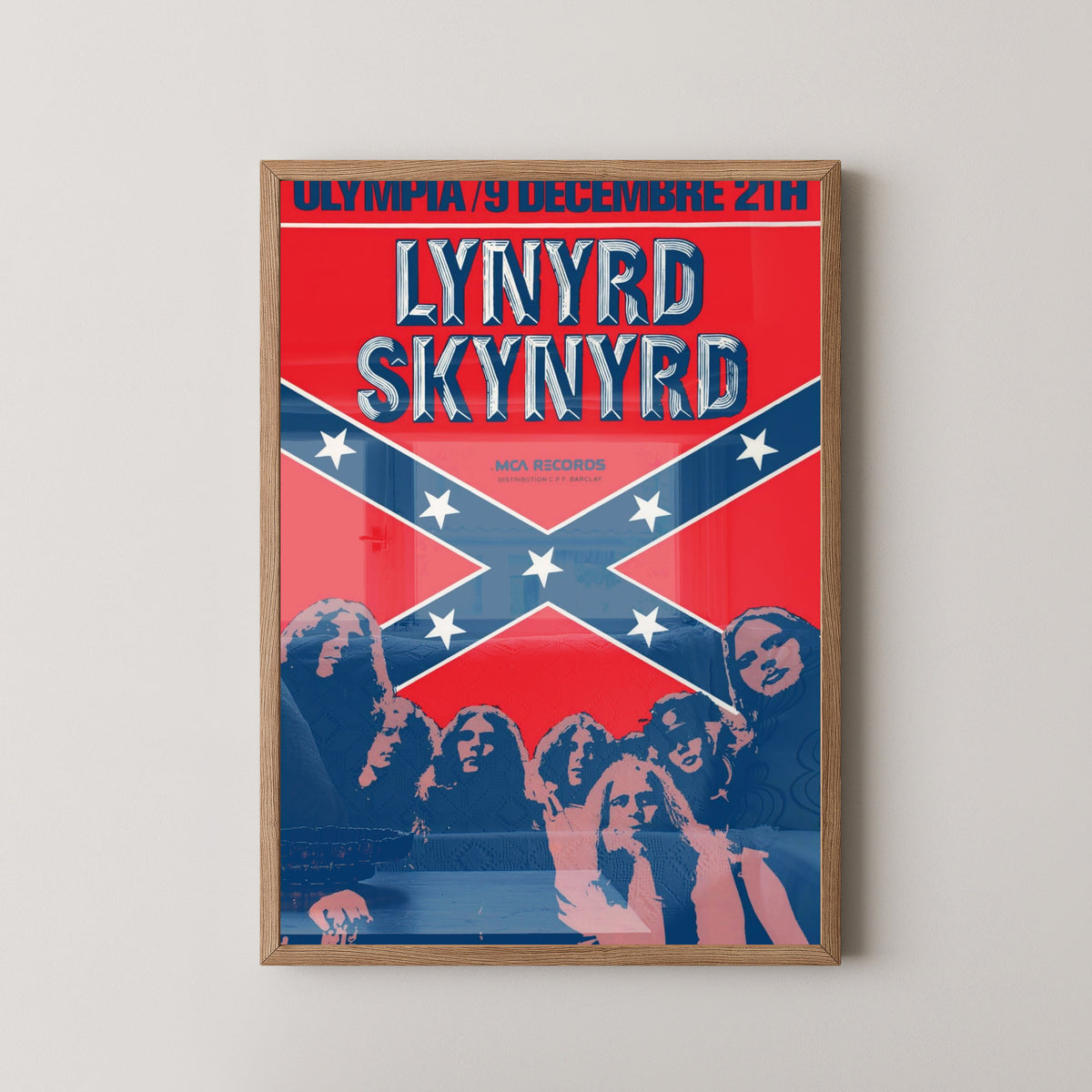 Lynyrd Skynyrd 1972 Poster – Early Southern Rock Art – light wood frame mockup