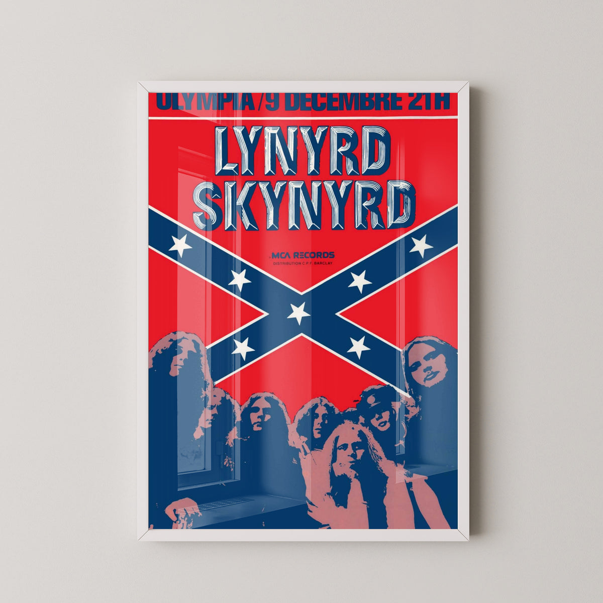 Lynyrd Skynyrd 1972 Poster – Early Southern Rock Art – white frame mockup