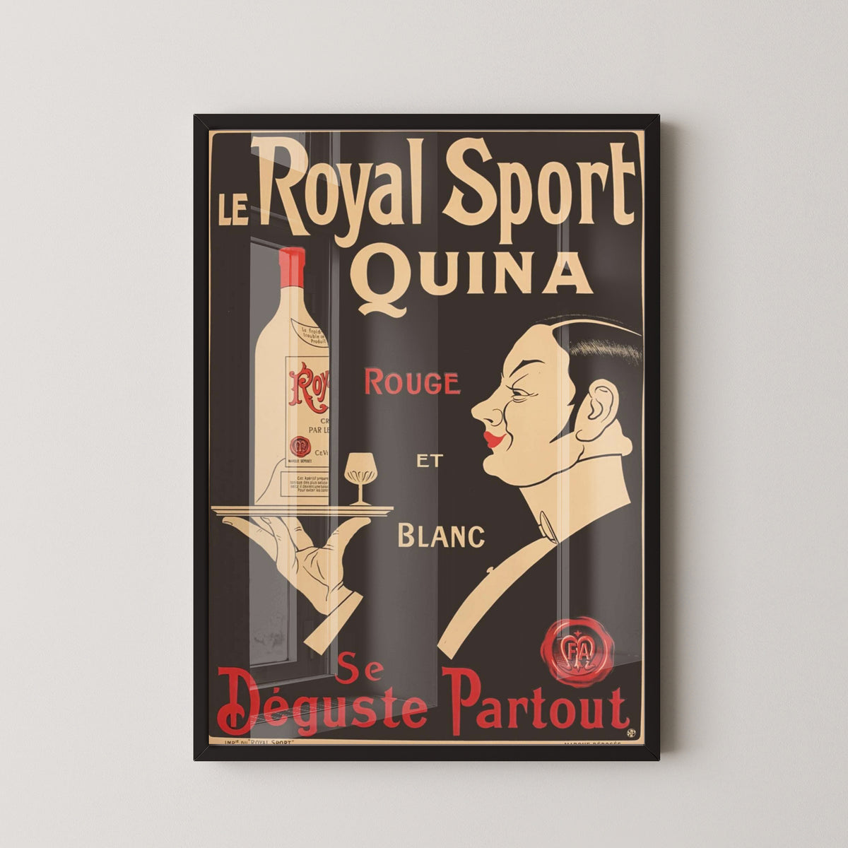 Vintage French Wine Poster – Vineyard Kitchen Art – black frame mockup