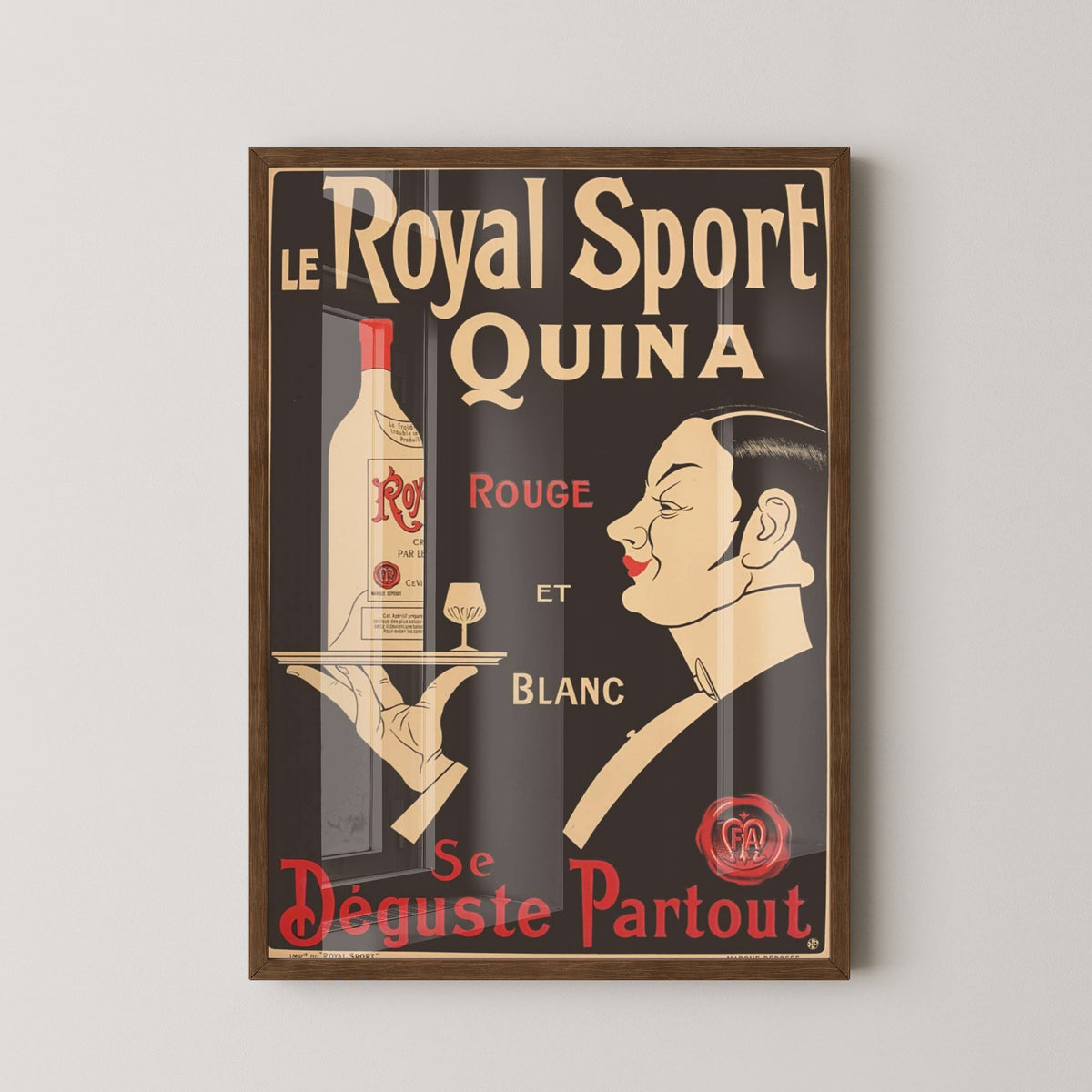 Vintage French Wine Poster – Vineyard Kitchen Art – dark wood frame mockup