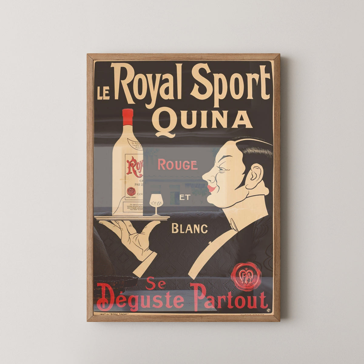 Vintage French Wine Poster – Vineyard Kitchen Art – light wood frame mockup