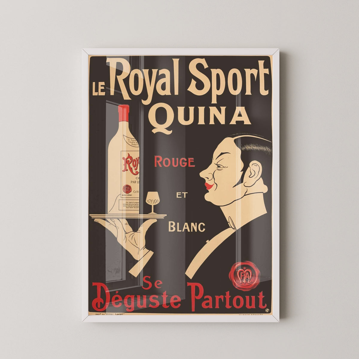 Vintage French Wine Poster – Vineyard Kitchen Art – white frame mockup