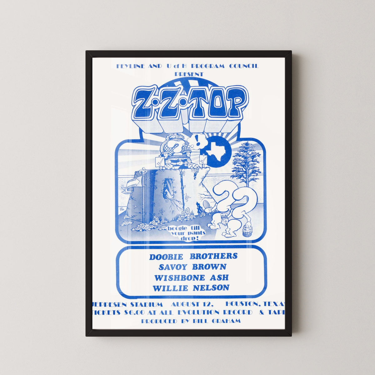 ZZ Top Multi-Artist Concert Poster – Classic Rock Art – black frame mockup
