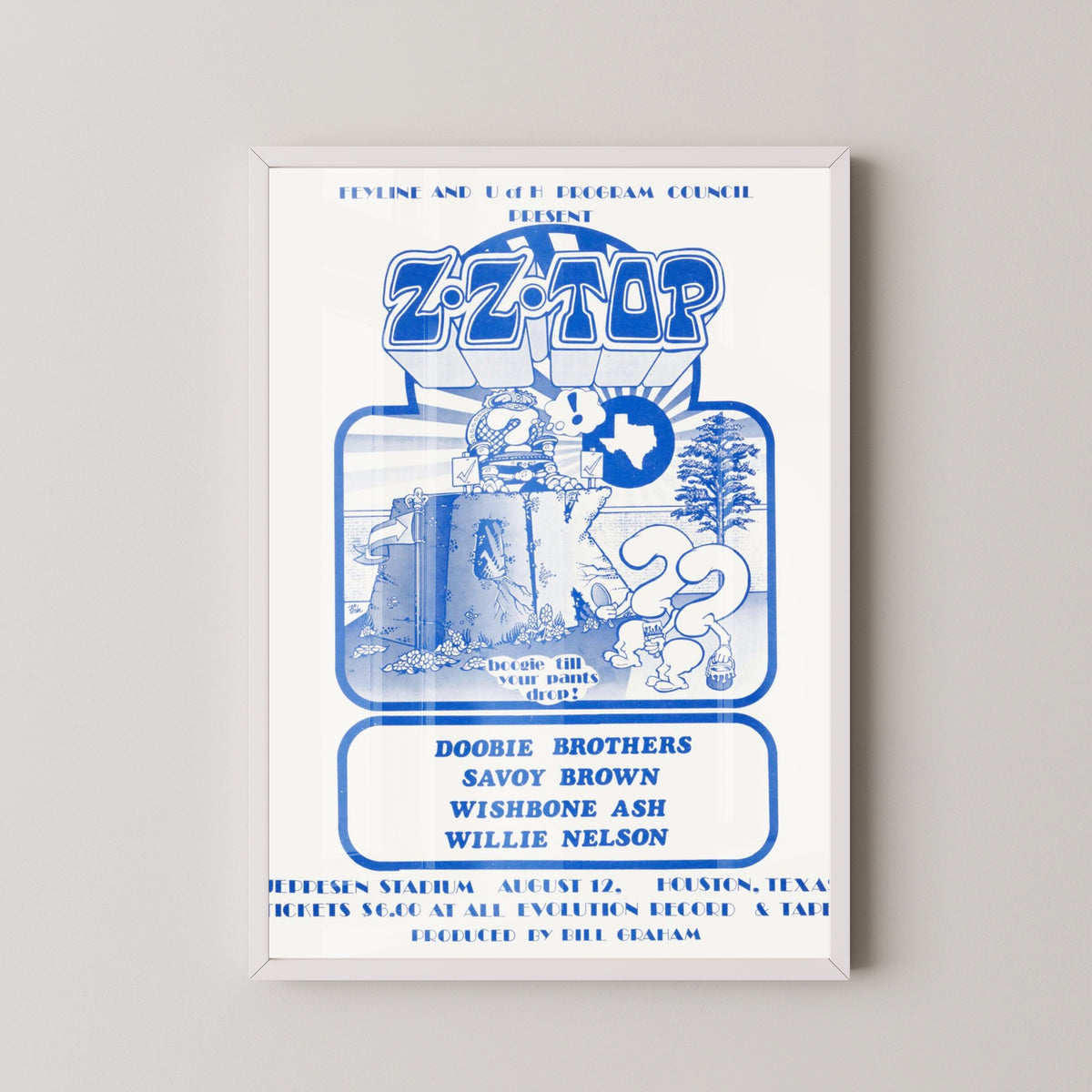 ZZ Top Multi-Artist Concert Poster – Classic Rock Art – white frame mockup