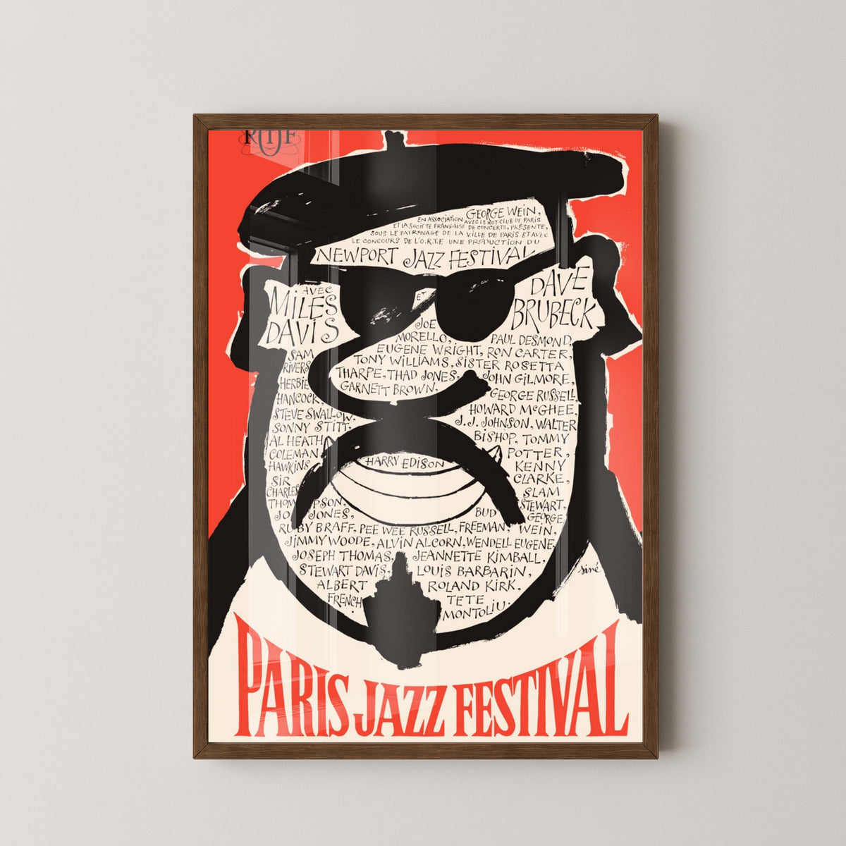 Paris Jazz Festival Poster – Miles Davis & Dave Brubeck – dark wood frame mockup
