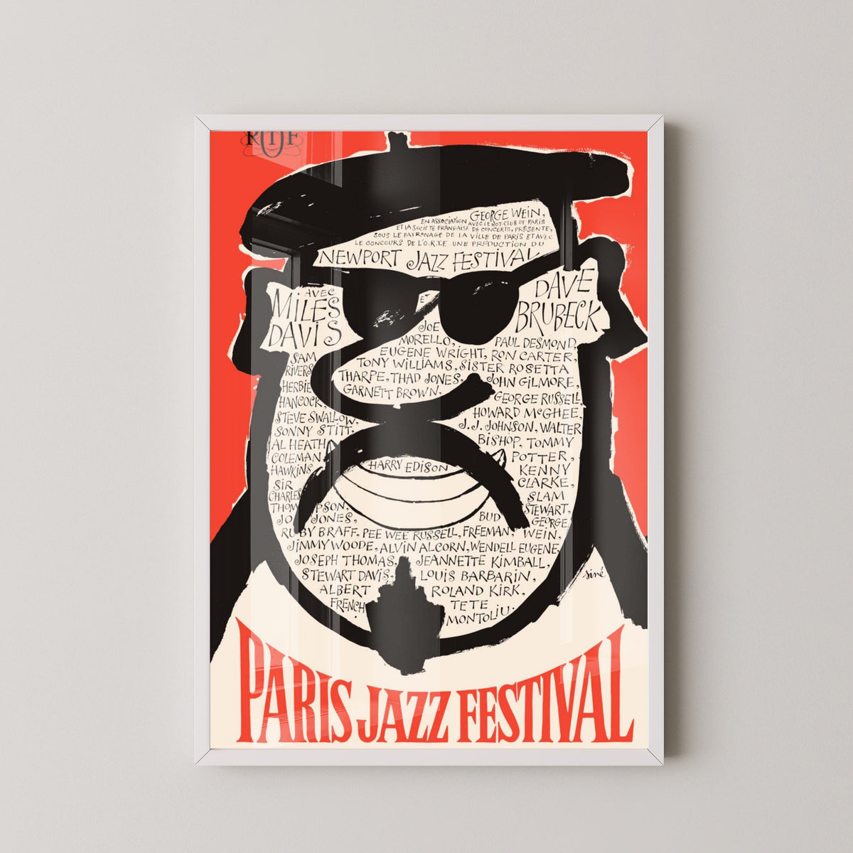 Paris Jazz Festival Poster – Miles Davis & Dave Brubeck – white frame mockup