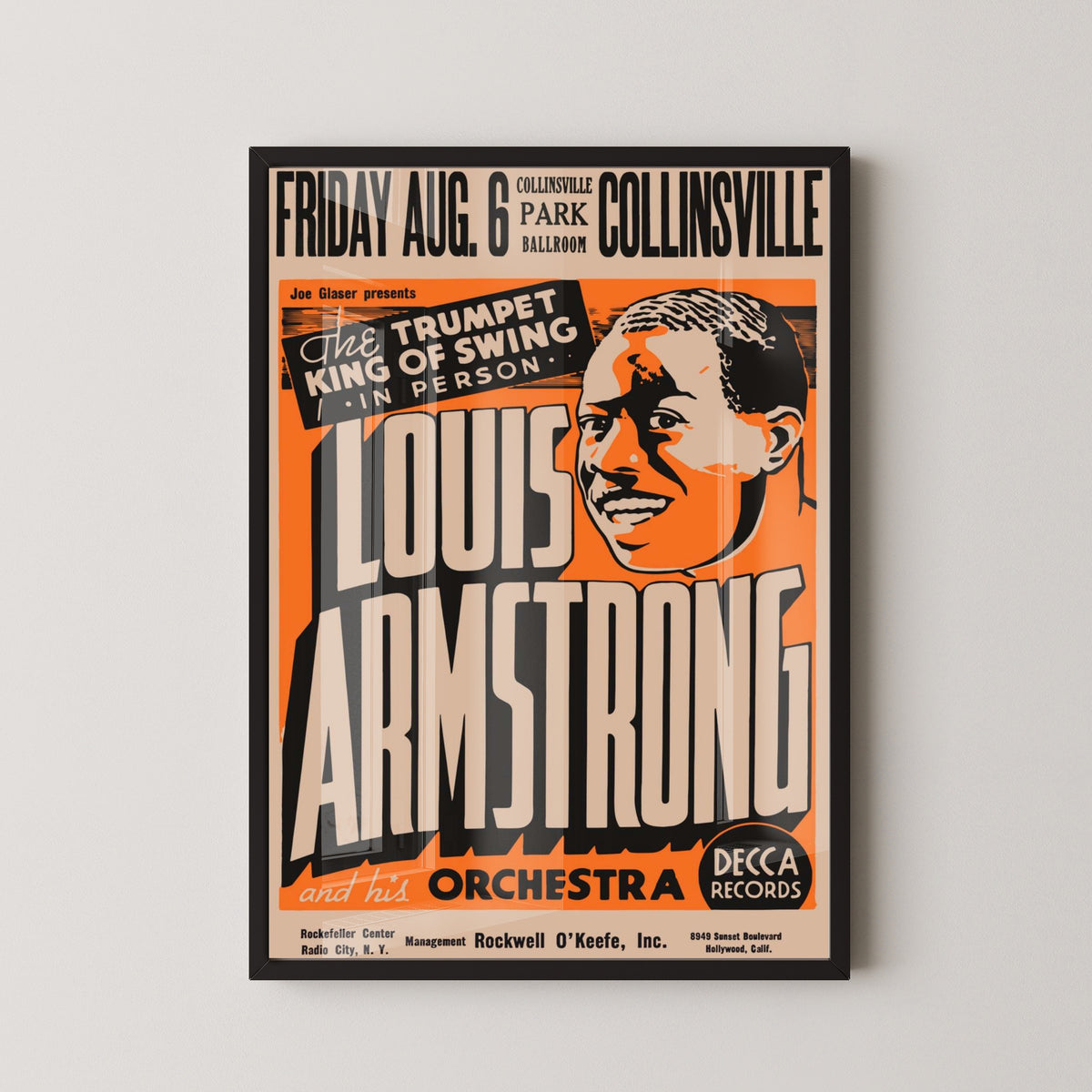Louis Armstrong Collinsville Concert Poster – black frame mockup