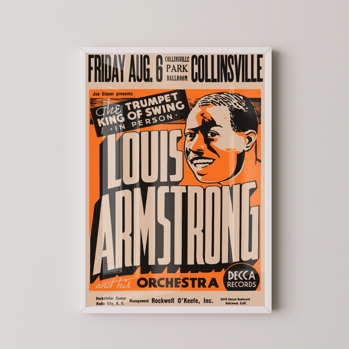 Louis Armstrong Collinsville Concert Poster – white frame mockup
